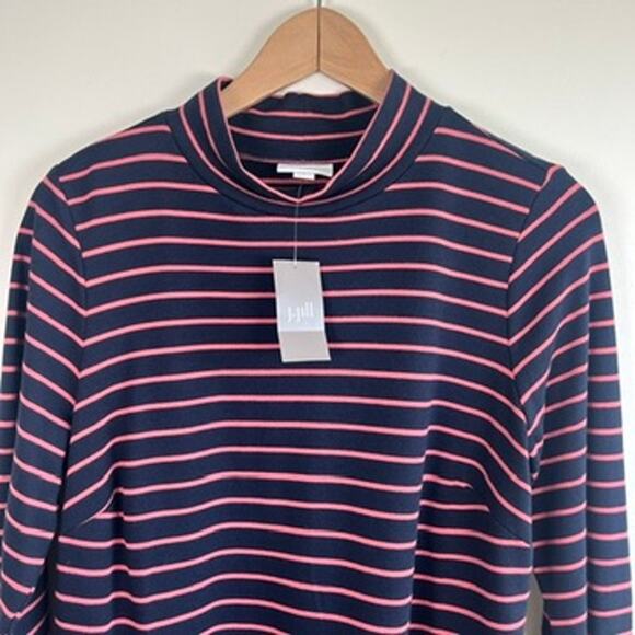J.Jill Striped Mock Neck Long Sleeve Pocket Dress Modal Cotton Navy Pink Size M - Picture 2 of 12